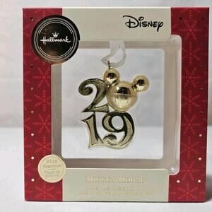 NIB Disney's Mickey Hallmark 2019  ornament, 2019 Mickey Mouse gold Christmas